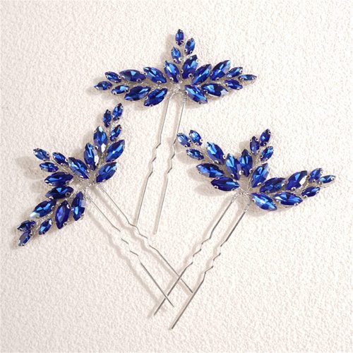 Kercisbeauty 3pcs Blue Crystal Bohemian Hair Pins for Wedding Brides Bridesmaid Bridal Shower Updo Hair Piece for Women Girls (Blue)