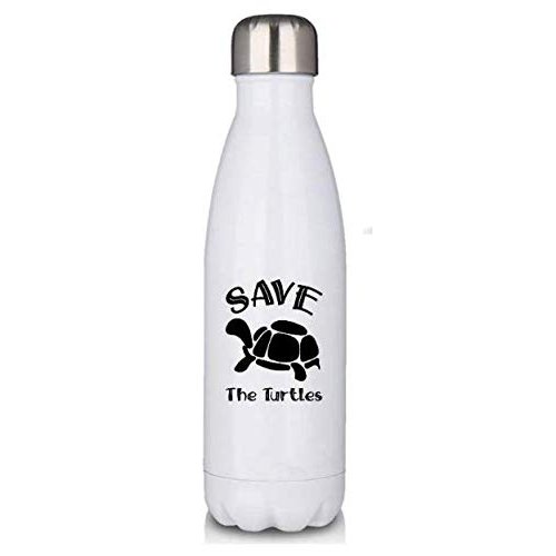 Premium White 17oz Double Walled Insulated Cola-Shaped Stainless Water Bottle/Save The Turtles