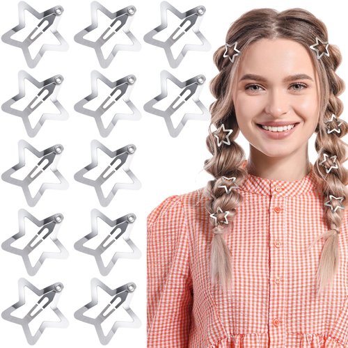 Isslly 12PCS Cute Star Hair Clips for Women, Silver Metal Star Hair Snap Barrettes, Non Slip Hair Accessories for Women, Girls for Daily Use, Parties - 3x3mm