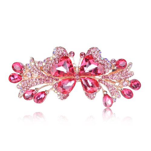 Sankuwen Luxury Butterfly Hair Barrettes Crystal Hair Clip Sparkly Metal Snap Hair Clip for Women Girls（Style-A,Pink）