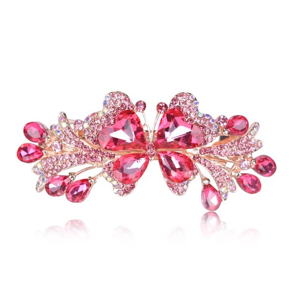 Sankuwen Luxury Butterfly Hair Barrettes Crystal Hair Clip Sparkly Metal Snap Hair Clip for Women Girls（Style-A,Pink）