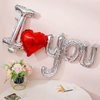 Dzrige 38 Inch I Love You Balloons Red Love Heart Shaped Silver Letter Balloon Banner I Love U Foil Balloons for Valentines Day Mothers Day Wedding Anniversary Decoration Supplies, 2 Pieces