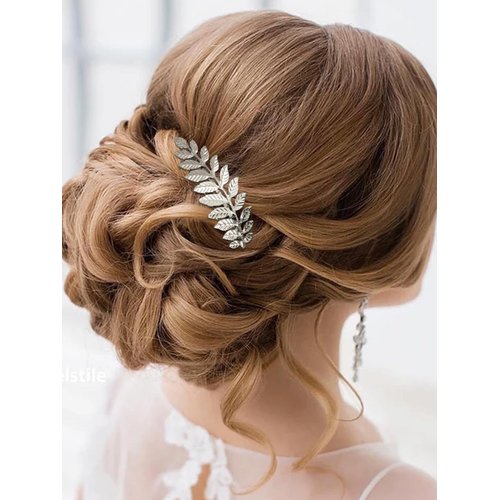 Latious Leaf Bride Wedding Hair Comb Silver Bridal Side Comb Simple Hair Piece Hair Accessories for Women and Girls (Silver)