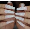 MISUD Bling Glitter False Nails, Long Coffin Fake Nails, White Press on Nails, Ballerina Shape Acrylic Nails for Women & Girls
