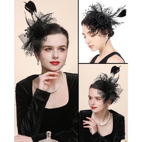 Bniksok 1920s Vintage Fascinators Hat for Women Tea Party Headband and Hair Clip Flower Weddings Halloween Cocktail Hat Themed Party Favors