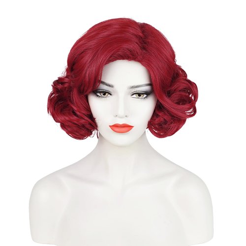 Short Burgundy Red Curly Wig for Women Finger Wave Wig 1920s Roaring Wig Vintage Flapper Syntheti...