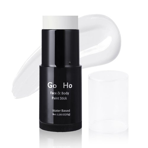 Go Ho White Face Paint,Easily Washable Formula Face Paint Stick,Non-toxic Full-coverage Cream to Powder White Face Body Paint for Halloween Cosplay Zombie Skeleton Clown Goth Makeup