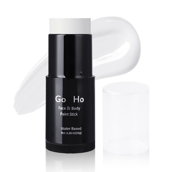Go Ho White Face Paint,Easily Washable Formula Face Paint Stick,Non-toxic Full-coverage Cream to Powder White Face Body Paint for Halloween Cosplay Zombie Skeleton Clown Goth Makeup