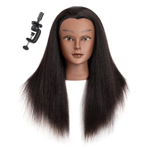 Mannequin Head Human Hair Mannequin Head with Hair 100% Real Hair Manikin Head Doll Head for Hair Styling Hair Mannequin Head with Free Table Mannequin Head Stand (Black mannequin head, 16 inch)