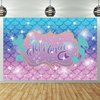 Mermaid Birthday Backdrop Birthday Banner Purple Blue Seaweed Glitter Scales Photography Background for Kids Under The Sea Baby Shower Mermaid Party Supplies, 6 x 4Ft