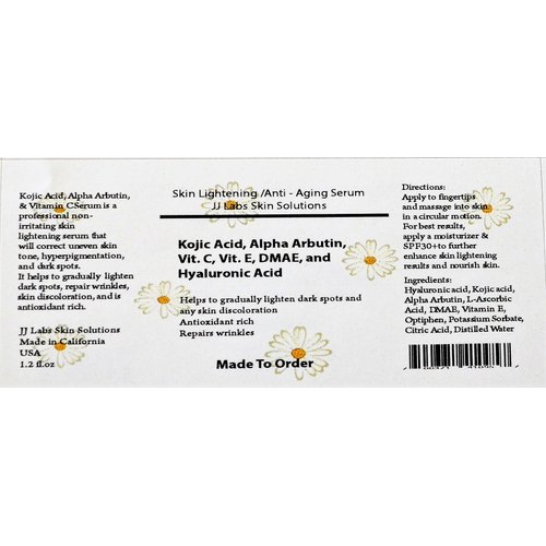 Skin Lightening, Anti-Aging Serum with Kojic Acid, Arbutin,Vitamin C, Hyaluronic acid (1.2oz, Pump Dispenser)