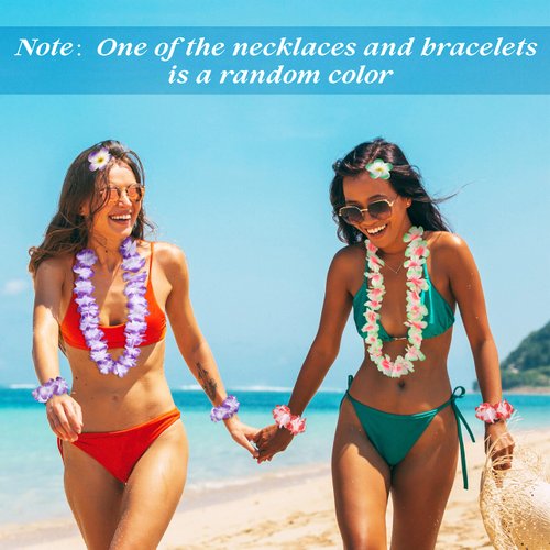 Moon Boat 60PCS Hawaiian Luau Leis Party Decorations Supplies Set - Tropical Tiki Flowers Necklaces + Bracelets + Hair Clips Bulk Summer Pool Birthday Decor Favors