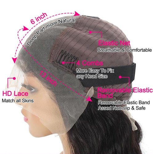 13X6 Body Wave Lace Front Wigs Human Hair HD Lace Frontal Wigs for Women Natural Black Human Hair Wig Transparent Lace Frontal Body Wave 180 Density Human Hair Glueless Wig Pre Plucked Baby Hair