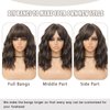 BEAUTIFA Brown Wig with Bangs for Women 14 Inch Shoulder Length Short Bob Wavy Curly Wig Natural Brown Wig Heat Resistant Synthetic Wigs