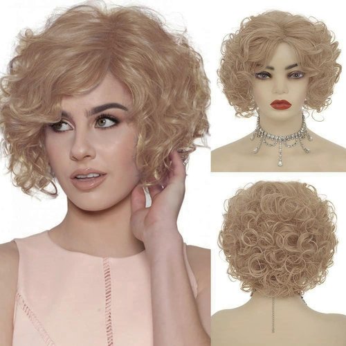 Amnenl Short Curly Blonde Wigs for Women Soft Natural Synthetic Heat Resistant Fluffy Costume Cosplay Daily Wigs