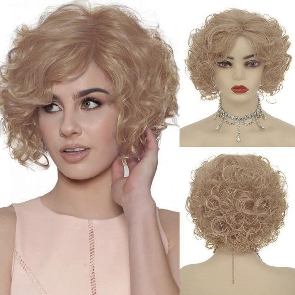 Amnenl Short Curly Blonde Wigs for Women Soft Natural Synthetic Heat Resistant Fluffy Costume Cosplay Daily Wigs
