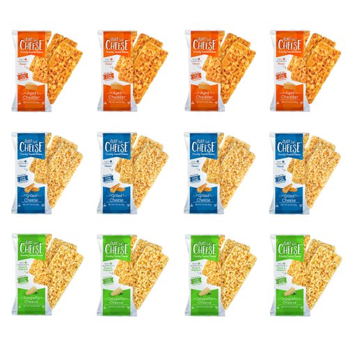 Just the Cheese Bars Cheese Crisps | High Protein Baked Keto Snack | Made with 100% Real Cheese | Gluten Free | Low Carb | VARIETY PACK, 0.8 Ounces (Pack of 12)