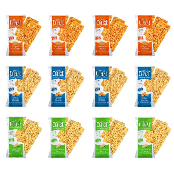 Just the Cheese Bars Cheese Crisps | High Protein Baked Keto Snack | Made with 100% Real Cheese | Gluten Free | Low Carb | VARIETY PACK, 0.8 Ounces (Pack of 12)