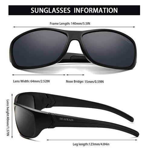 DEAFRAIN Polarized Sports Sunglasses for Men Women Fishing Driving Cycling Running Baseball Golf Black Glasses UV Protection