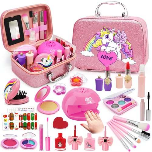 Kids Makeup Kit for Girls, Real Washable Makeup Kit, Little Girls Makeup Kit for Kids Toddlers Princess, Real Makeup Set, Christmas Birthday Gift Toys for Girls 4 5 6 7 8 9 10 11 12 Year Old