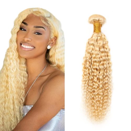 Blonde Bundles 613 Curly Human Hair Bundles Brazilian Unprocessed Virgin Hair 1 Bundle 613 Bundles Human Hair Blonde Kinky Curly Bundles Remy Hair Extensions