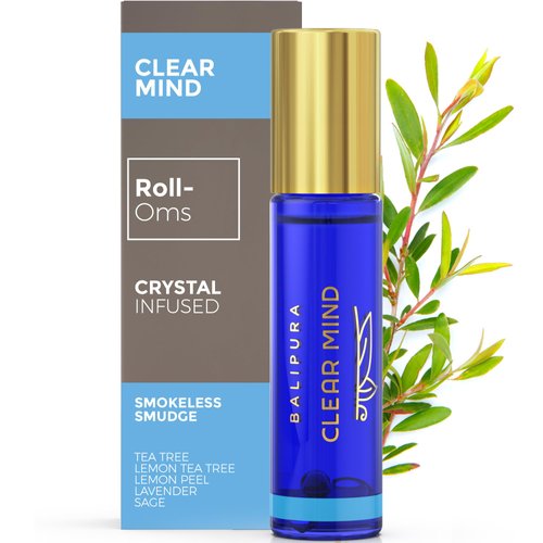 BALIPURA - Crystal Aura Roll On - Clear Mind Aromatherapy Oil - Tea Tree Essential Oils Roll on with Healing Crystals for Body - Calming Essential Oils - Scented Oils - Relaxation Gifts for Women