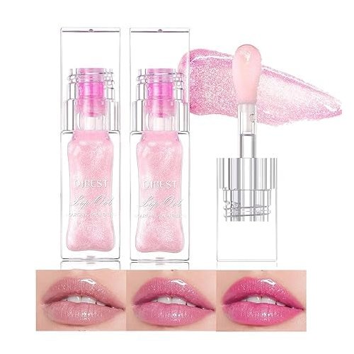 Magic Color Changing Moisturizing Lip Glow Oil Plumping Glimmer Glow Lipstick,Long Lasting Moisturizing Non-sticky Fresh Texture Lip Oil, Hydrating Lip Gloss Lip Balm Transparent Lip Care(2PCS)