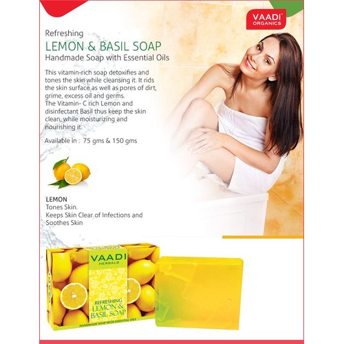 Vaadi Herbals Lemon & Basil Oil Bar Soap, 2.65 Ounce Each (Pack of 8)