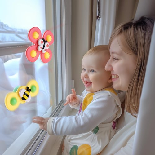 ALASOU 3PCS Suction Cup Spinner Toys for 1 Year Old Boy Girl|Spinning Top Baby Toys 12 18 Months|1 2 Year Old Boy Birthday Gift|Baby Bath Toys for Kids Ages 1-3|Sensory Toys for Toddlers 1-3