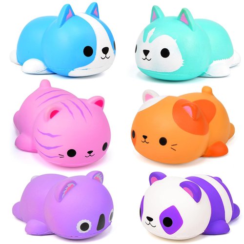 Cat Squishies Stress Balls for Adults Kids: 6PCS Jumbo Animal Squishies Slow Rising Fidget Sensory Toys Classroom Prizes Party Favors Valentines Gifts Easter Goodie Bags Christmas Stocking Stuffers
