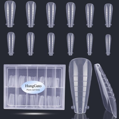 HungGato 120Pcs Dual Nail Forms Ballet Coffin Extension Poly nail gel Nail Forms Full Cover Reusa...