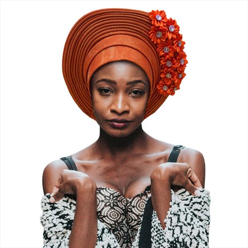 Nigerian Gele Fashion Headties For Women Head,African Head Wrap Beaded Lace Already Made Auto African Headtie For Party (Orange)