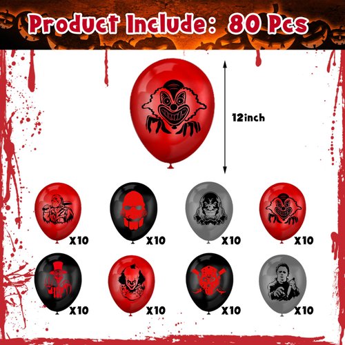 80PCS Classic Horror Movie Character Party Decorations - Halloween Birthday Party Decorations Balloons - Horror Birthday Party Supplies - Horror Theme Birthday Balloons for Boy Girls Adult Party Gift