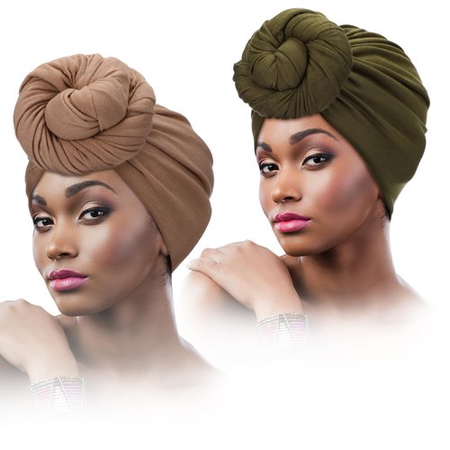 SATINIOR 2 Pieces Stretch Head Wrap Scarf Soft Stretchy Turban Long Hair Scarf Wrap Head Band Tie for Women(Army Green, Camel)