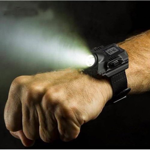 Maxbei Waterproof LED Tactical Display Rechargeable Wrist Watch Flashlight Multi Tools Outdoor Lighting for Outdoor Camping Hunting