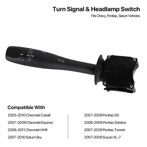 D6254E Turn Signal Switch - Compatible with Chevy Cobalt, Equinox, HHR, Pontiac G5, Solstice, Torrent, Saturn Sky Suzuki XL-7 - Replace 15915857, D6254E, SW5908 - Headlamp Dimmer Blinker Lever Switch