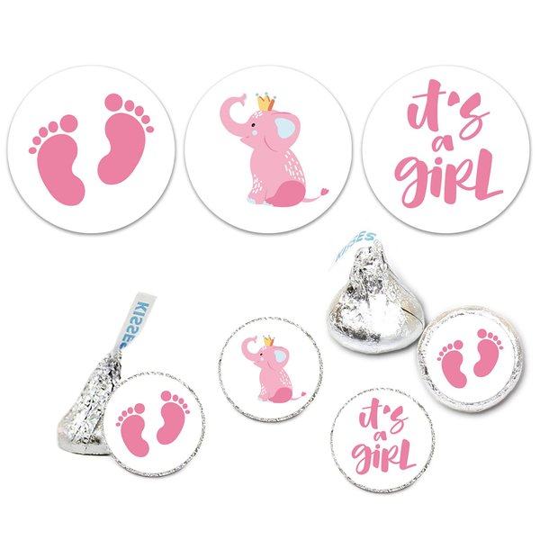 It's a Girl Chocolate Drop Label Stickers, Pink It's a Girl Baby Shower Favor Labels, Fits Hershey's Kisses Party Favors, Baby Shower Decorations, 0.75 Inches, Pack of 180