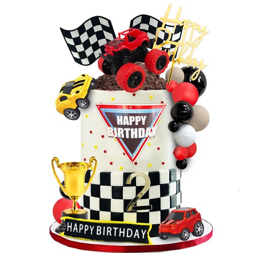 20 PCS Truck Cake Toppers Truck Cake Decorations Hot Red Ball Race Car Flame Blaze Wheel Cake Top...