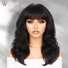 WIGER Curly Wig with Bangs Human Hair Black Natural Wave Bang Wigs for Black Women None Lace Front Wigs Brazilian Virgin Human Hair Glueless Loose Curly Wig for Daily (16 Inches)