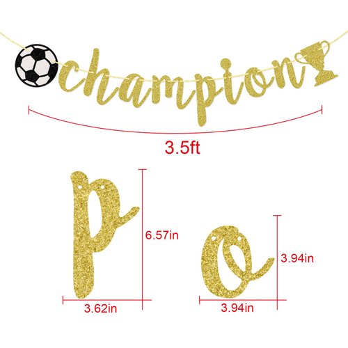 Champion Banner, Sports Theme Banner, Soccer Game Day Party Decorations, Gold Glitter