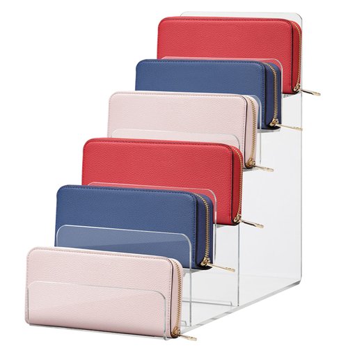 Cabilock 6 Tier Acrylic Display Stand:Clear Riser Display Shelf Perfume Organizer for Figures Step Acrylic Wallet Purse Glasses Display Organizer Holder