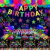 259 Pack Glow Party Supplies Glow Sticks Party Pack Glow Themed Party Hanging Decorations Birthday Party Decoration Tablecloth, Balloons, Sticks, Glasses and Headband for Kids Neon Party Decorations