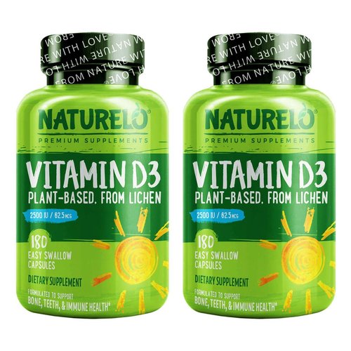 NATURELO Vitamin D - 2500 IU - Plant Based from Lichen - Natural D3 Supplement for Immune System,...