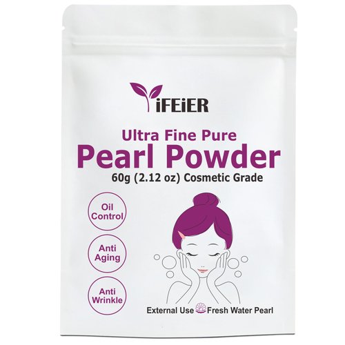 iFEiER Pure Freshwater Pearl Powder for Skincare and Homemade Cosmetics Grade. 60g(2.12oz) Ultra Fine Natural and Oranic crushed Pearl Powder for makeup | DIY lotions | creams | serums | face mask