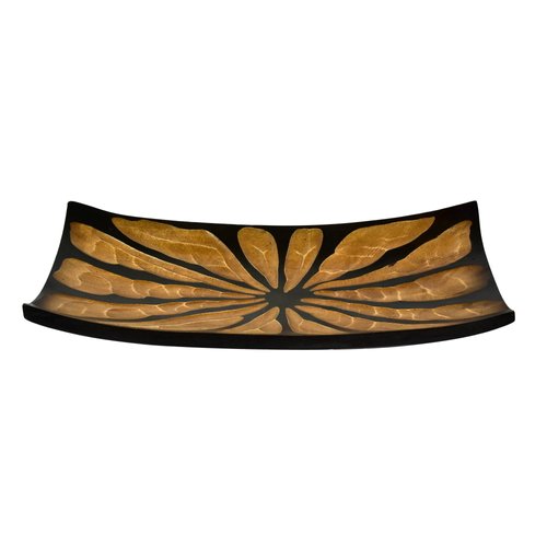 AeraVida Handcarved Flower or Burst 2-Tone Stained Rectangular Shaped Wooden Serving Bowl | Serving Tray with Handles