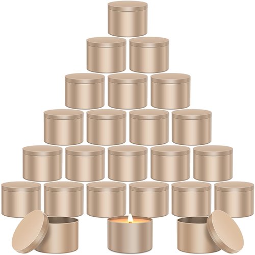AOSWELE 24 PCS Gold Candle Tins 4 OZ Bulk, Premium Empty Candle Tin Jars 4OZ, Matte Candle Tin Container, Candle Tin Can, Sleek Candle Vessel for DIY Candle Making Supplies Kit