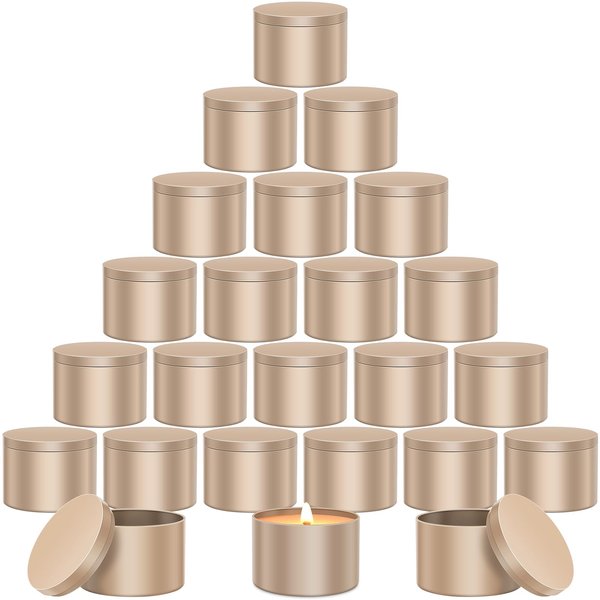 AOSWELE 24 PCS Gold Candle Tins 4 OZ Bulk, Premium Empty Candle Tin Jars 4OZ, Matte Candle Tin Container, Candle Tin Can, Sleek Candle Vessel for DIY Candle Making Supplies Kit