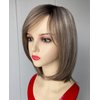 RENERSHOW Short Ombre Grey Wigs for Women Layered Chin length Gray Bob Wig Mid-length Straight Hair Wig Natural Looking Synthetic Wig