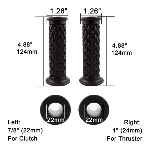Motorcycle Vintage Non Slip Handlebar Grips 7/8" 22mm 1" 24mm Rubber Handle Grips, Open End (Black)