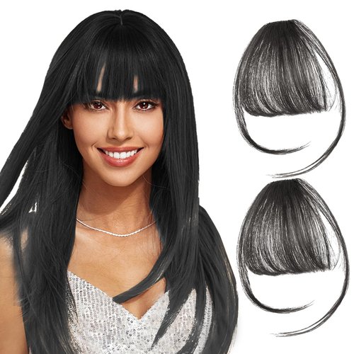 FIRSTPELLA 2PCS Hair Clip in Bangs, Curved Bangs Hair Clip Wispy Bangs with Temples Hairpieces,Bangs Clip in Hair Extensions Air Fringe Clips on Bangs for Women Girls Daily Wear - Natural Black